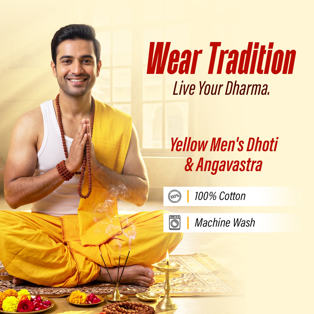 Yellow Men's Dhoti & Angavastra For Yagya/ Sadhana