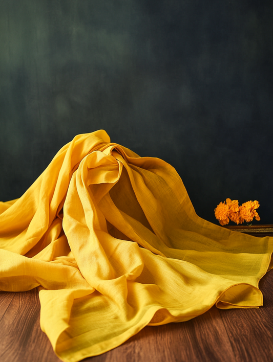 Pitambari Yellow Cotton Sari For Yagya/ Sadhana + 1 Asana Mat