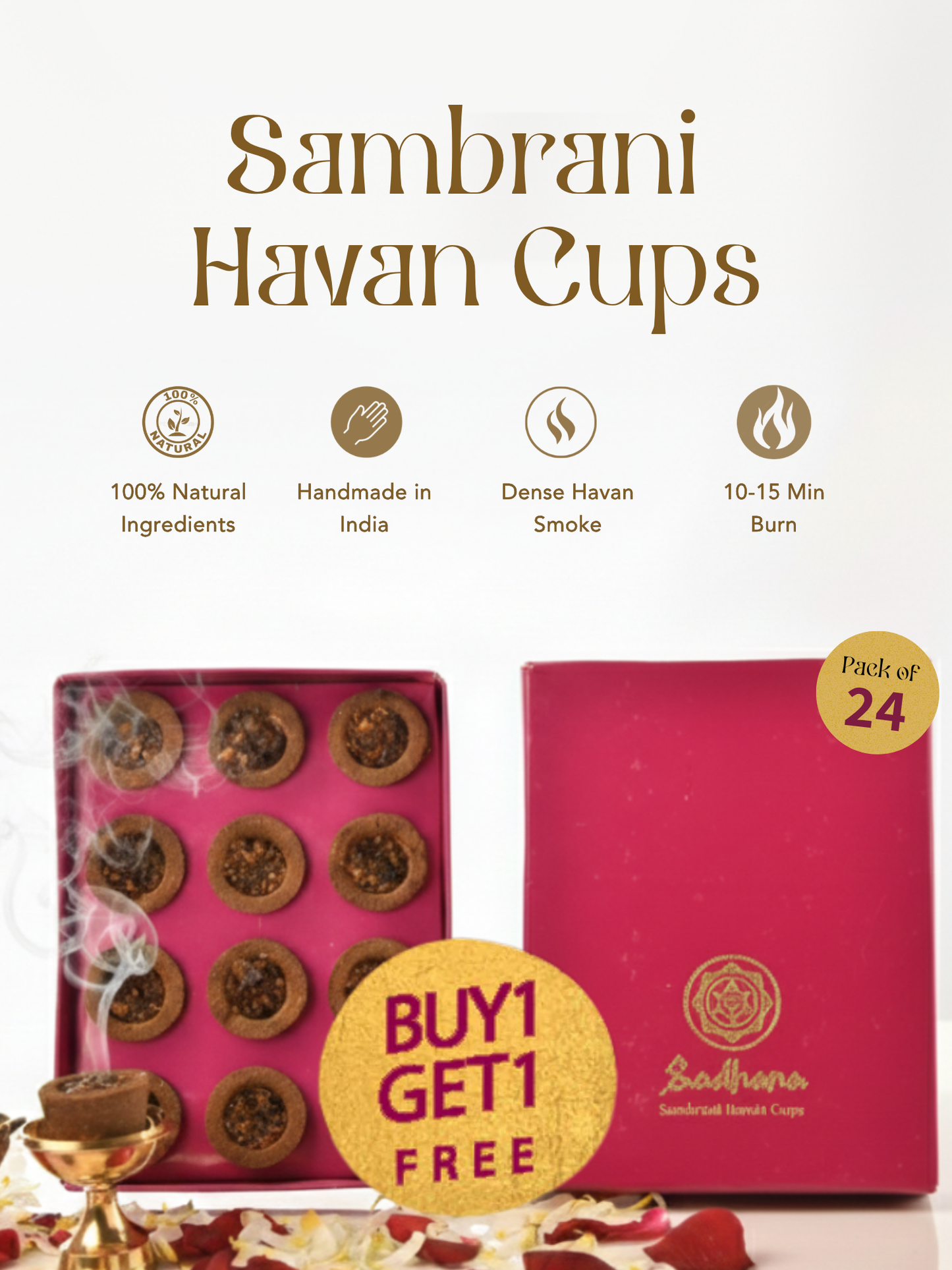 Sadhana Sambrani Havan Cups (24 pcs) – 100% Natural Pooja Dhoop