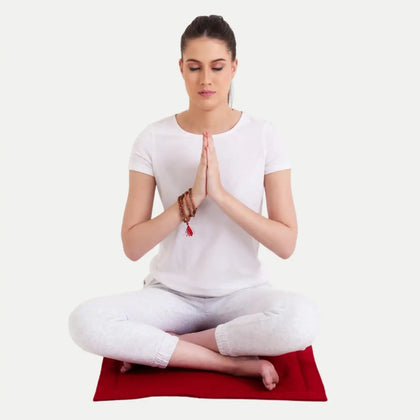 Pure wool red meditation asana — sacred seat for Sadhana with cushion and mat