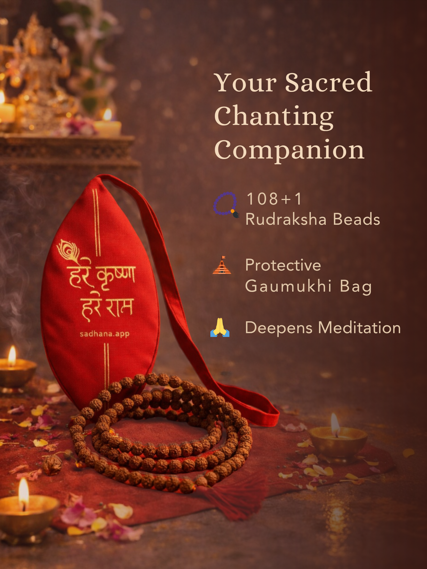 Rudraksha Mala with Gaumukhi – Sacred Beads for Japa