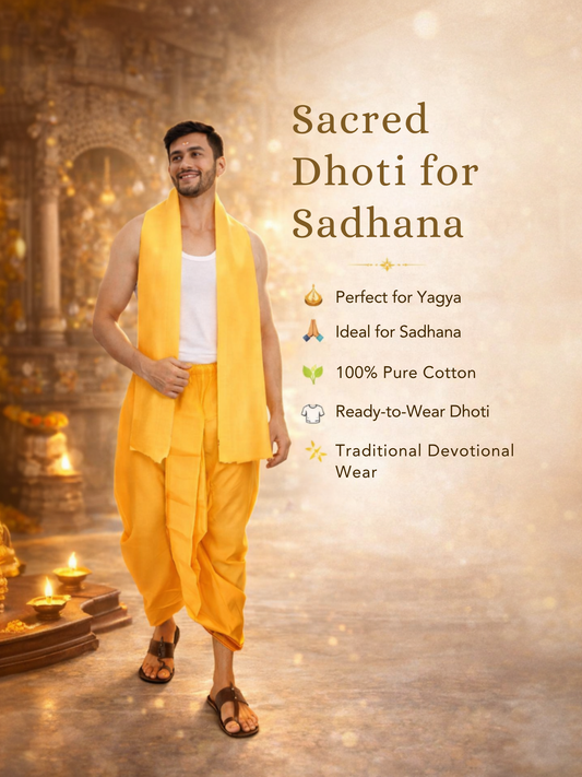 Yellow Men' Stitched Dhoti With Angavastram + 1 Asana Mat