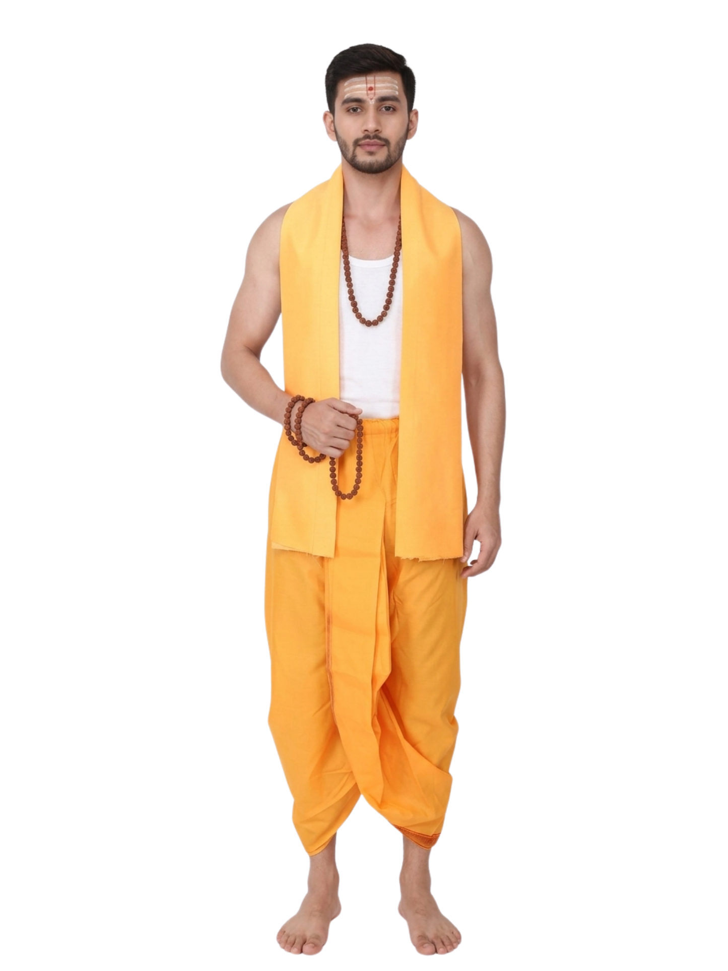 Yellow Men's Dhoti & Angavastra For Yagya/ Sadhana
