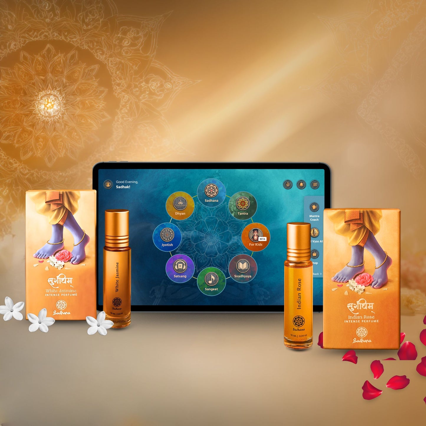 Spiritual Bliss Combo – Tablet & Attars (Rose & Jasmine)