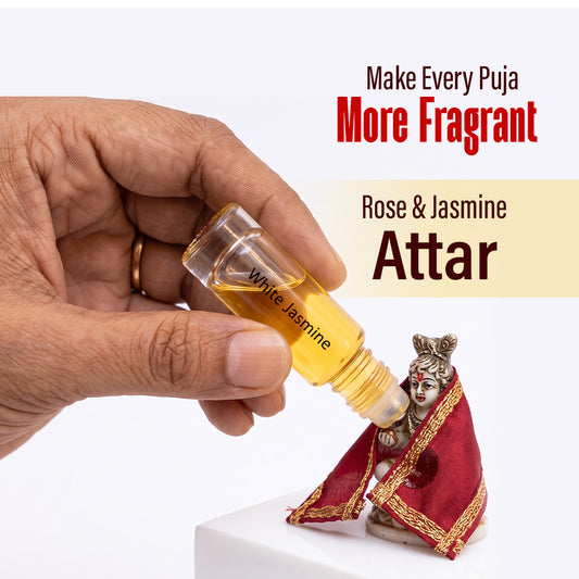 Sugandhim Divine Duo – White Jasmine & Rose Attar Combo for Puja (2 x 10ml)