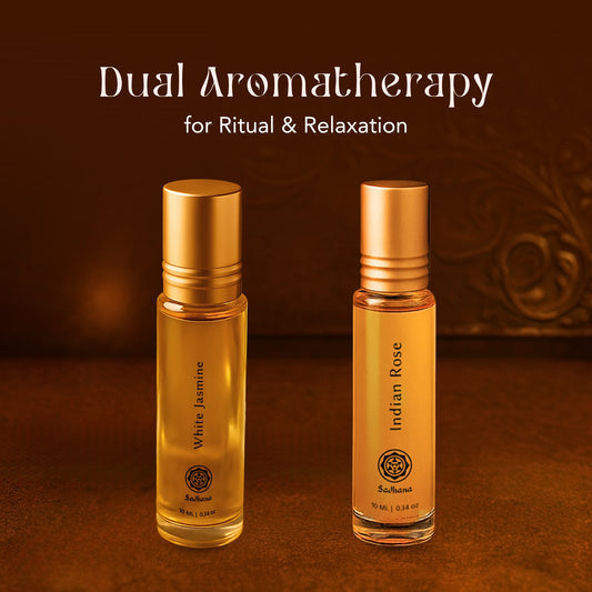 Sugandhim Divine Duo – White Jasmine & Rose Attar Combo for Puja (2 x 10ml)