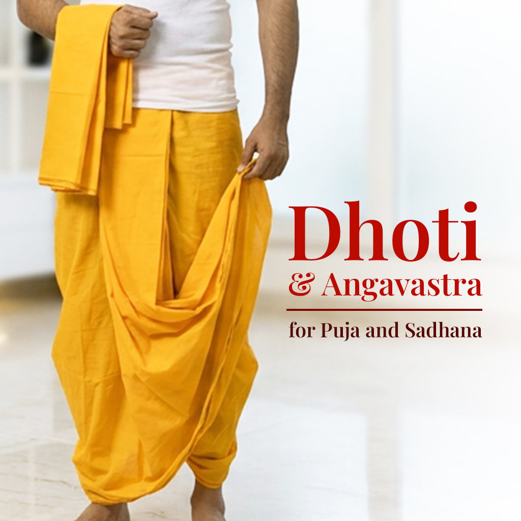 Yellow Men's Dhoti & Angavastra For Yagya/ Sadhana