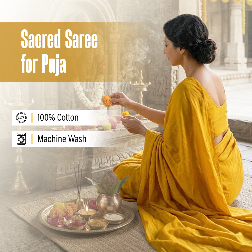 Yellow Cotton Sari For Yagya/ Sadhana
